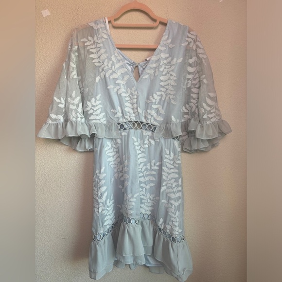 NWT Selfie Leslie Caspar Leafy Baby Blue Eyelet Embroidered Chiffon Dress M
. - Picture 2 of 12